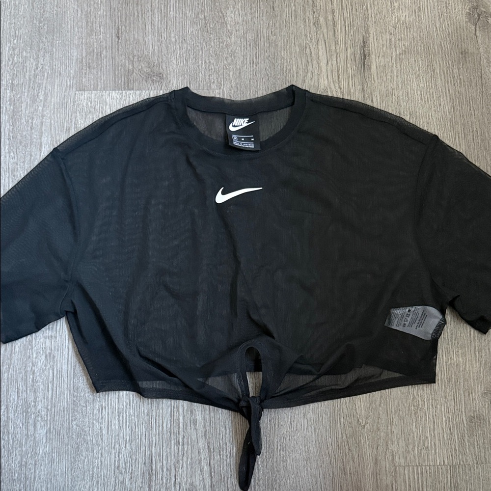 Nike Women's Black Mesh Tie-Front Crop Top